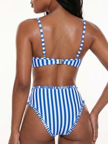 Swim Basics 1件女款條紋鋼圈多肩帶性感綁帶兩件式比基尼 - 彩色 - 查看 2