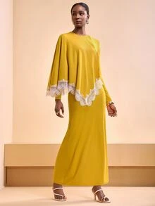 Zivah Women's Lace Patchwork Round Neck Elegant Mini Dress - Yellow - View 5