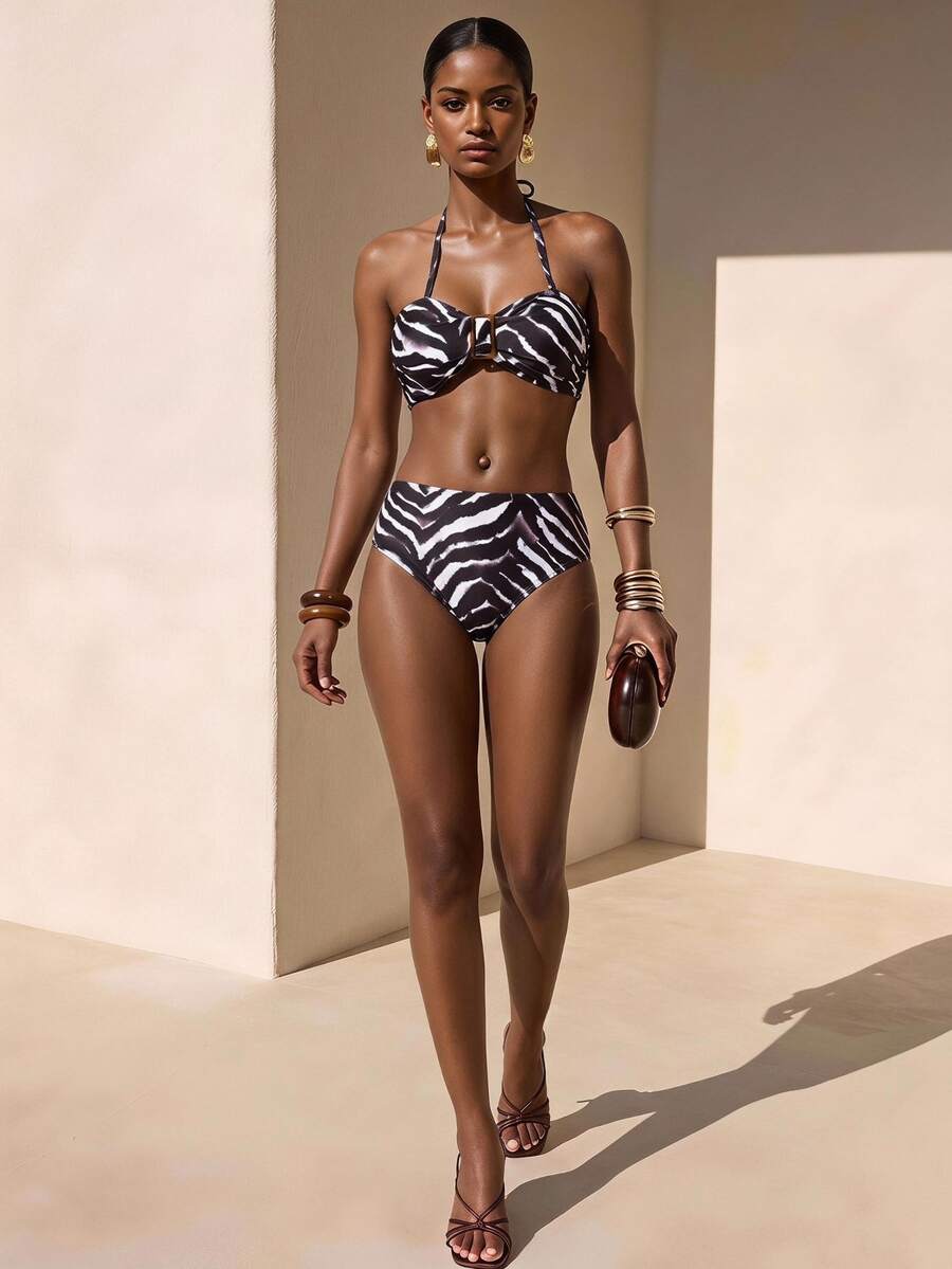 Zivah New Stylish Animal Print Detachable Strap Swimwear Bikini Set, Suitable For Vacation, Beach, Pool Party