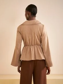 Zivah 女款秋季優雅上班上衣，休閒通勤 - 卡其色 - 查看 2