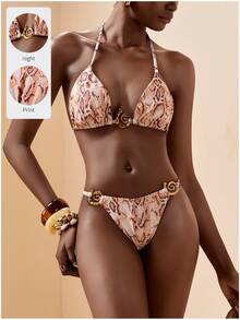 Zivah New Elegant Animal Print Fabric With Chic Metal Accents Swimwear Set, Suitable For Vacation, Pool, Beach, Party - Rust Brown - View 9
