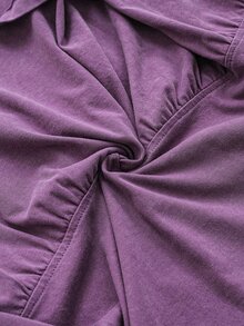 SHEIN بلوزة رياضية نسائية بسيطة وكاجوال بلون موحد وأكمام طويلة - الأرجواني - مشاهدة 7