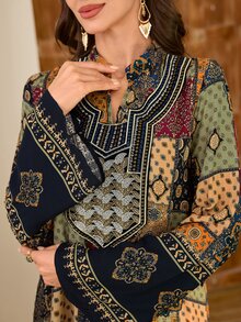 Al Najma 女款保守休閒多色碎花長洋裝，秋季穿著，適合派對、約會之夜、特殊場合與晚宴活動 - 彩色 - 查看 2