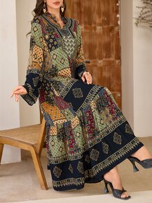 Al Najma 女款保守休閒多色碎花長洋裝，秋季穿著，適合派對、約會之夜、特殊場合與晚宴活動 - 彩色 - 查看 6