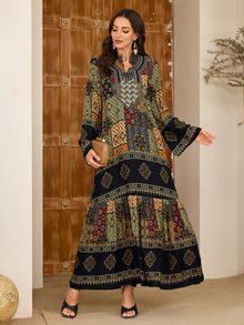Al Najma 女款保守休閒多色碎花長洋裝，秋季穿著，適合派對、約會之夜、特殊場合與晚宴活動 - 彩色 - 查看 3