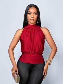 SOLERSUN Sexy And Elegant Women's T-Shirt, Dark Red Sleeveless, Spring/Summer Beach Brunch Going Out Commuter Top - Red - View 4