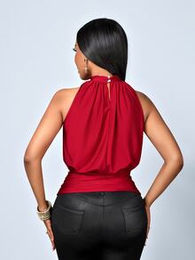 SOLERSUN Sexy And Elegant Women's T-Shirt, Dark Red Sleeveless, Spring/Summer Beach Brunch Going Out Commuter Top - Red - View 3