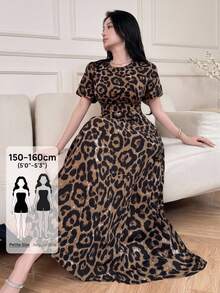Feyla Petite Women's Fashion Leopard Print Dress, Suitable For Vacation Vacation Brown Summer Elegant - Multicolor - View 2