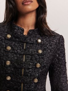 SHEIN BAE 女款黑白豹紋紋理雙排扣前拉鍊西裝外套 2026年秋季休閒商務休閒成熟風長袖夾克 - 黑色 - 查看 5