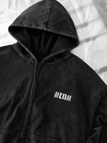 Mainfolk Men's Casual Loose Fit Zip-Up Hoodie Sweatshirt, Spring/Autumn/Winter, Standard Size, Plain With Snowflake Pattern - Dark Grey - View 4