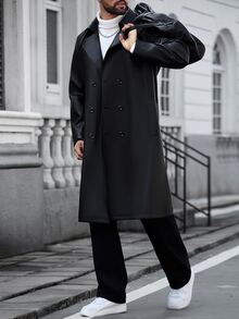 Manfinity CasualCool جاكيت كاجوال رجالي من جلد PU بلون موحد بأكمام طويلة وأزرار مزدوجة - الأسود - مشاهدة 8