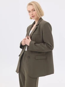 KÆRIA Hus Relaxed Single-Breasted Blazer - Compact Tailoring - Olive Green - Workwear, Tailored, Suit Set - Olive Green - View 7