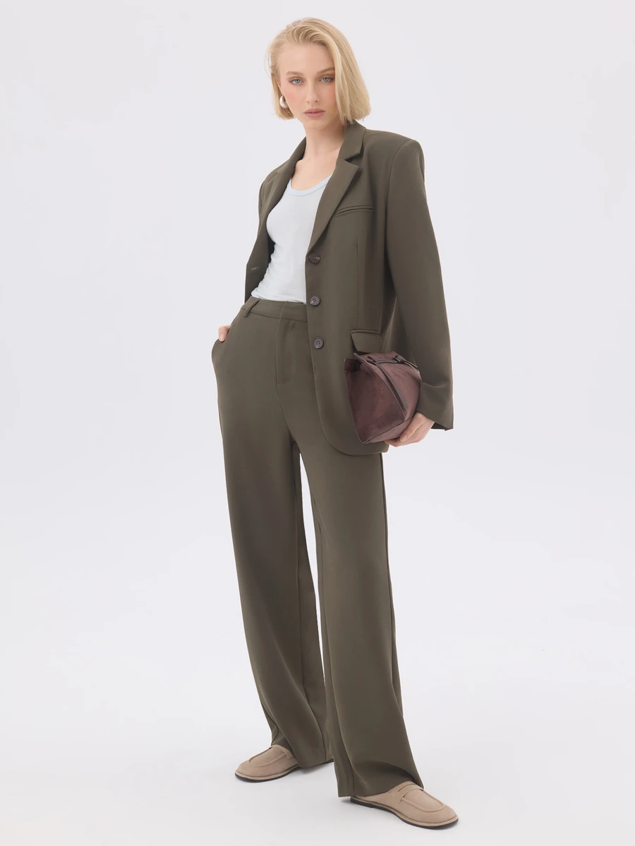 KÆRIA Hus Relaxed Single-Breasted Blazer - Compact Tailoring - Olive Green - Workwear, Tailored, Suit Set