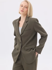 KÆRIA Hus Relaxed Single-Breasted Blazer - Compact Tailoring - Olive Green - Workwear, Tailored, Suit Set - Olive Green - View 2