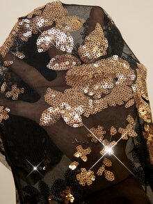 Reflora 大尺碼女款優雅拼接亮片網紗洋裝 秋季 - 黑色 - 查看 9