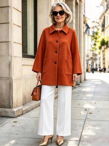 Offisola Women's Autumn/Winter Versatile Solid Color Elegant Vintage Noble Loose Casual Daily Commute Party Jacket - Rust Brown - View 5