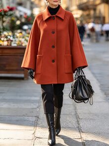 Offisola Women's Autumn/Winter Versatile Solid Color Elegant Vintage Noble Loose Casual Daily Commute Party Jacket - Rust Brown - View 3