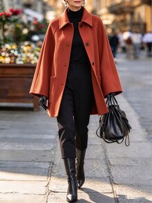 Offisola Women's Autumn/Winter Versatile Solid Color Elegant Vintage Noble Loose Casual Daily Commute Party Jacket - Rust Brown - View 4