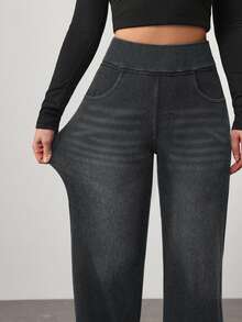 Flexra Women's High Waist Pocket Wide Leg Loose Casual Denim Jeans - Black - View 7