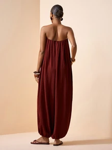 Zivah Women's Solid Color Pleated Pocket Jumpsuit, Fashionable For ...