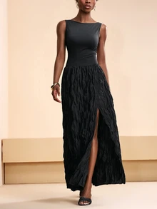 Zivah 2026 Spring/Summer Elegant New Arrival Sleeveless Backless Black Long Dress,Pleated Fabric Hem Evening Gown - Black - View 5