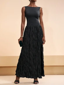 Zivah 2026 Spring/Summer Elegant New Arrival Sleeveless Backless Black Long Dress,Pleated Fabric Hem Evening Gown - Black - View 6