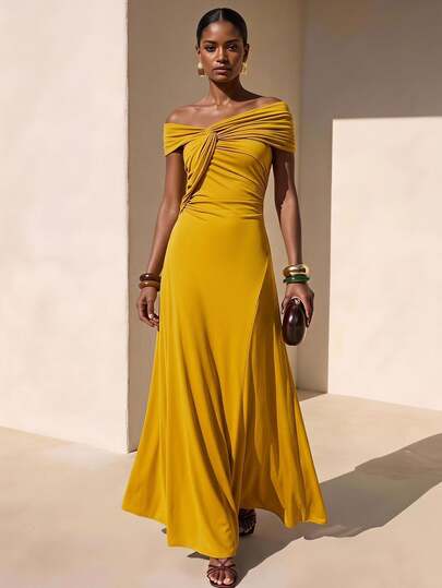 Zivah Summer Elegant Mustard Yellow Party Dress,Asymmetrical One ...