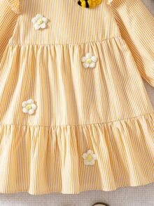 Emery Rose Kids Emery Rose Kids 女童 3D 花朵裝飾條紋圓領長袖荷葉邊可愛洋裝 - 彩色 - 查看 8