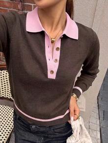 DAZY Women's Elegant Colorblock Pullover Sweater Fall - Brown - View 3