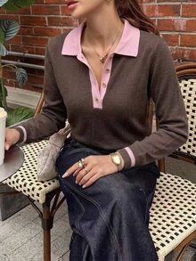 DAZY Women's Elegant Colorblock Pullover Sweater Fall - Brown - View 7