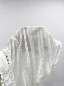 Pariaura Spring Summer French Black Lace Trim Blouse, V-Neck Cutout Waist Short Sleeve Textured Peplum Top - White - View 5