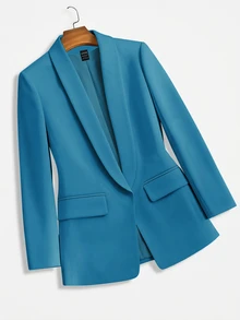 Lumivelle Women's Simple Solid Color Shawl Neck Lightweight Blazer Jacket, Suitable For Business, Work, And Commuting - Blue - View 6