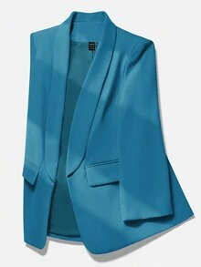 Lumivelle Women's Simple Solid Color Shawl Neck Lightweight Blazer Jacket, Suitable For Business, Work, And Commuting - Blue - View 8