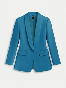 Lumivelle Women's Simple Solid Color Shawl Neck Lightweight Blazer Jacket, Suitable For Business, Work, And Commuting - Blue - View 5