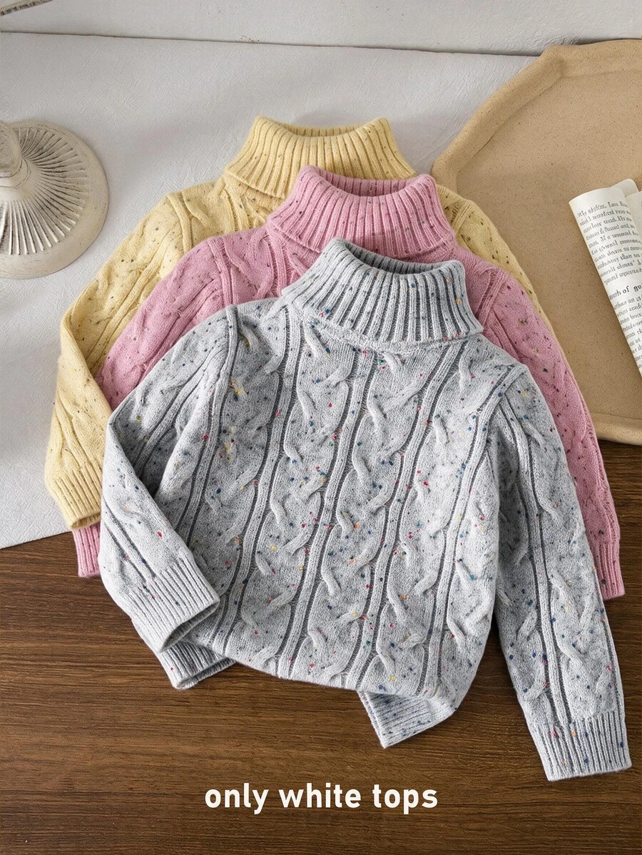 SHEIN 女童針織立領修身休閒秋季毛衣 - 灰色 - 查看 1