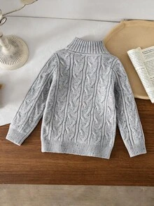 SHEIN 女童針織立領修身休閒秋季毛衣 - 灰色 - 查看 6