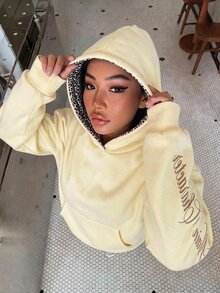 SHEIN Teen Girls Leopard Print English Letter Sweatshirt Loose Casual Sweatshirt/Fall,Y2k,Halloween,Winter,Autumn/Yellow - Yellow - View 4