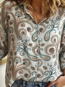 EMERY ROSE Casual Long Sleeve Paisley Print Shirt | Women's Clothing For Spring & Fall - Multicolor - View 3