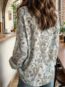 EMERY ROSE Casual Long Sleeve Paisley Print Shirt | Women's Clothing For Spring & Fall - Multicolor - View 2
