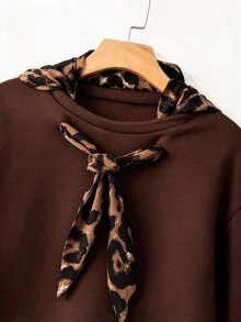 GlowEve CURVE Autumn/Winter Leopard Print Bow Detail Sweatshirt & Side Stripe Sporty Casual Loungewear Set Fall - Brown - View 6