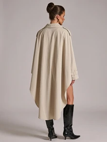 SHEIN BAE Women's Solid Color Waist Tie Casual Versatile Daily Wear Trench Coat Jacket - Khaki - View 2