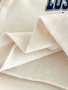 Loomiva Set Perlengkapan Bayi Baru Lahir: Atasan Lengan Panjang Berkerudung dengan Resleting Setengah, Topi Warna Kontras, Sweatshirt dengan Cetakan Depan, Celana Musim Dingin dengan Manset, Rompi Tanpa Lengan, 3 Potong - MultiWarna - View 8
