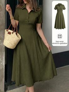 Modelyn Vestido midi de punto de color liso para mujer - Verde militar - Ver 3