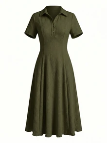 Modelyn Vestido midi de punto de color liso para mujer - Verde militar - Ver 8
