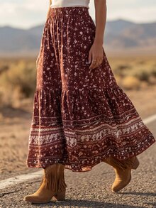 LanaWest New Western Style Versatile Ditsy Floral Casual Skirt - Multicolor - View 6