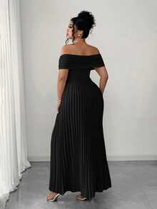 Elenzga Plus Size Women Black Dress,Summer Elegant Formal Evening Shoulder Ruched Waist Bandeau,Off Shoulder Graduation Birthday Casual Clothes - Black - View 2