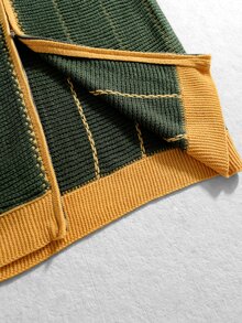 ROMWE MEN Cardigan Rajut Pria dengan Bordir Patchwork dan Resleting serta Warna Kontras - MultiWarna - View 9