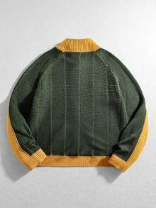 ROMWE MEN Cardigan Rajut Pria dengan Bordir Patchwork dan Resleting serta Warna Kontras - MultiWarna - View 2