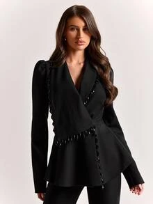 SHEIN BAE Women's Casual Versatile Commute & Travel Blazer Jacket - Black - View 3