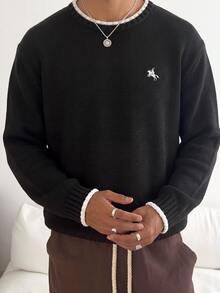 Mainfolk Men's Autumn/Winter Zipper Half-Chest Drawstring Knit Crew Neck Pullover Sweater Halloween Christmas Winter Party Autumn - Black and White - View 5